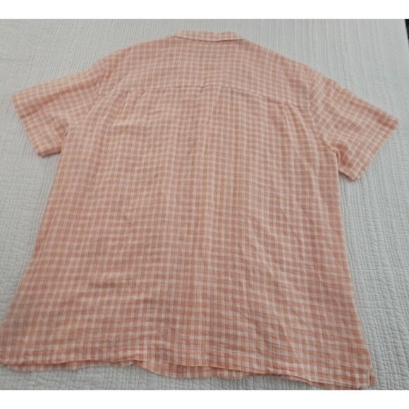 Island Shores Linen Blend Short Sleeve Button Shirt Men's XXL Orange White EUC - Picture 10 of 14